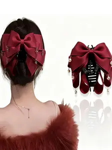 Women's Vintage Elegant Acrylic Versatile Hair Clip, Bow Design, Anti-Slip Large Shark Clasp, Perfect for Daily Wear & Parties