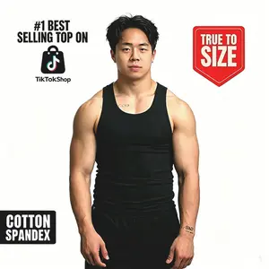 Men’s slim-fit ribbed tank top, standard size, stretchy ribbed texture, suitable for everyday outings and fitness training, all-day comfort with no restriction.