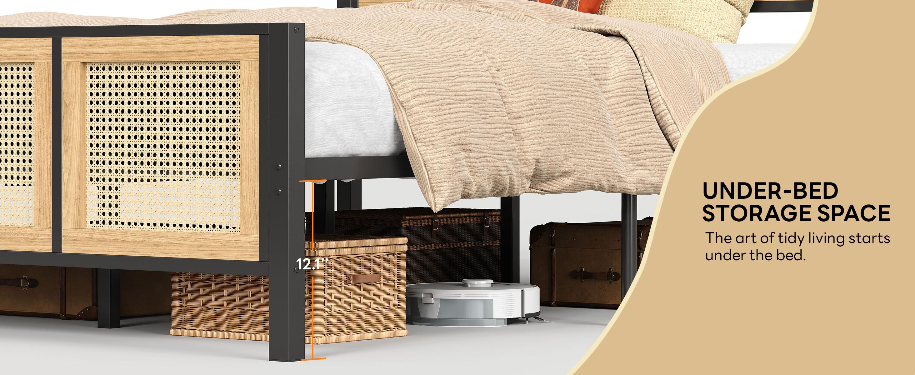 LIKIMIO King Bed Frame with Headboard, Wood Camas Queen with Strong Metal Slats Support, No Box Spring Needed for Bedroom and Guest Room