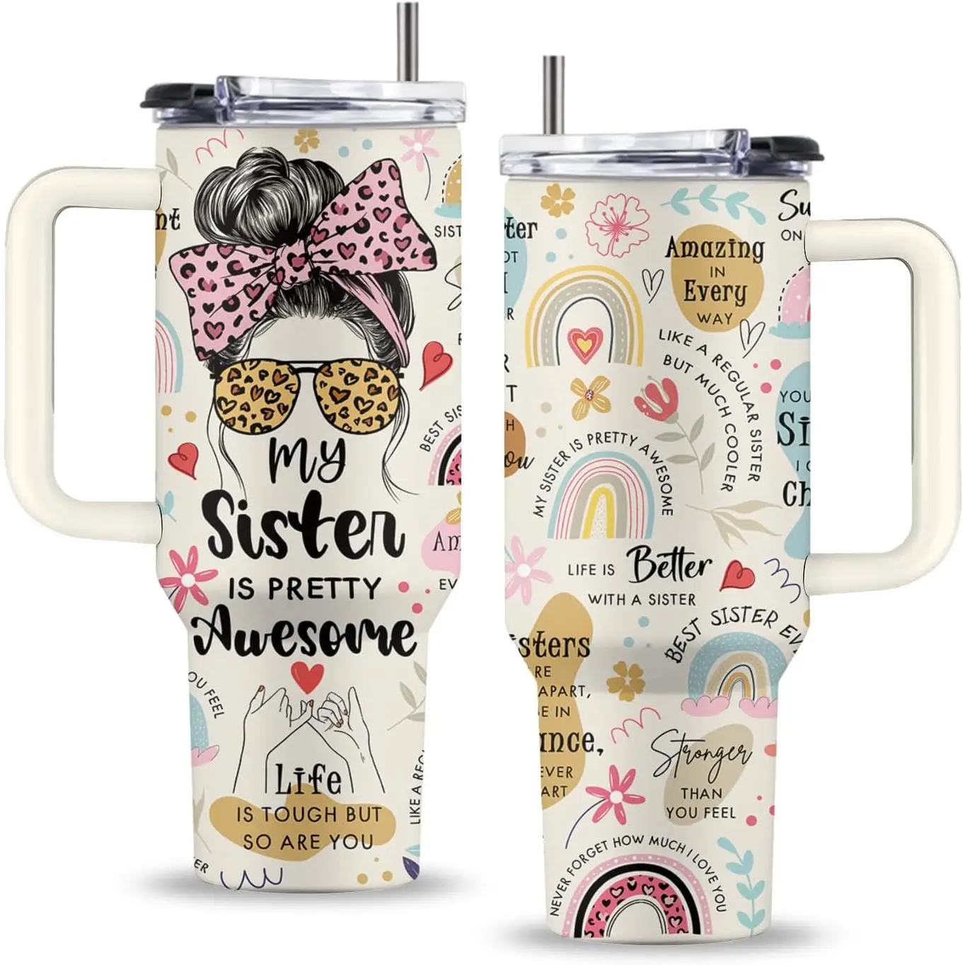 Sister Gifts for Women 40 Oz My Sister Is Pretty Awesome Tumbler with Handle & Straw, Gift from Brother, Stainless Steel Family Tumbler, Gifts for Thanksgiving Birthday Gift, 1 PCS