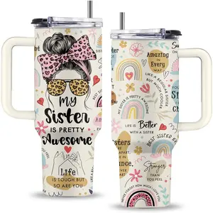 Sister Gifts for Women 40 Oz My Sister Is Pretty Awesome Tumbler with Handle & Straw, Gift from Brother, Stainless Steel Family Tumbler, Gifts for Thanksgiving Birthday Gift, 1 PCS