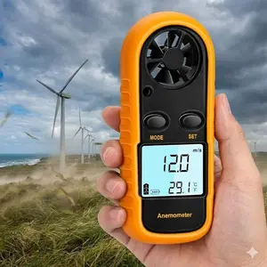 Professional Precision Digital Anemometer: Wind Speed & Temperature Gauge, 0-30m/s, -10~45°C, Waterproof, Portable with LCD Backlight for HVAC, Outdoor Activities, Engineering, Electrical & Ventilation Testing