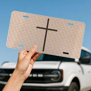 Coquette Christian License Plate, Brown Gingham Pattern Car Accessory