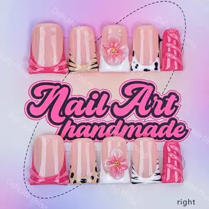 Delicatething Y2K Style Duckbill Nails, Handmade Nail Set with Heart Design, Nail Extension Set, Includes Adhesive Jelly Glue, Perfect Gift for Girls, Nail Art Diy