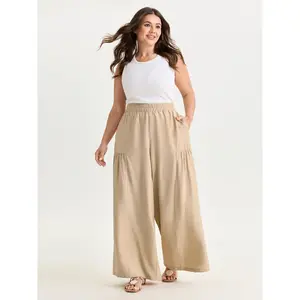 BLOOMCHIC Plus Size Plain Breezy Pocket Pants [M-6X]2026 Summer Vibes