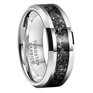 Yonifu Black Tungsten Carbide Wedding Band for Men 8mm Crushed Stone Inlay Comfort Fit Durable Scratch Resistant Promise Ring Gift Idea