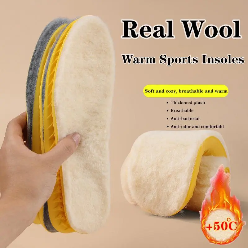 Women's Real Lambswool Insoles, 1pair, Self-Heated Thermal Warm Thick Plush Breathable Deodorant Anti-Bacterial Soft Shoe Pads for EU35-36 (23cm) EU41-42 (26cm) Winter Use