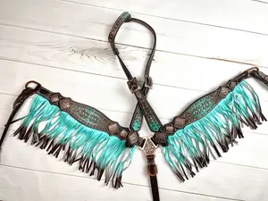 Turquoise and Brown Copper Concho Tack Set