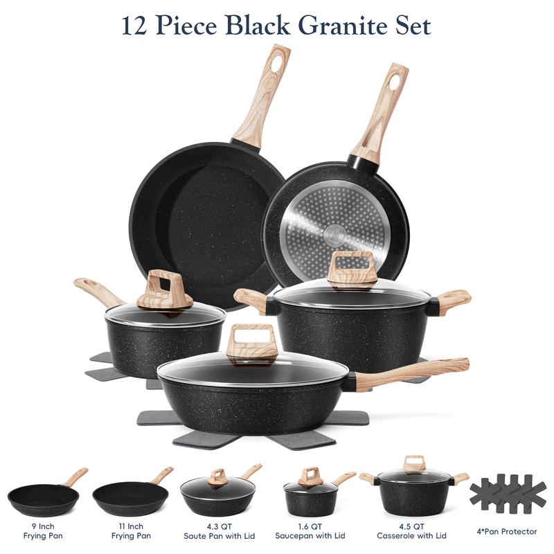 SODAY 17/12 Pcs Pots and Pans Set Non Stick, Kitchen Cookware Sets White Granite Nonstick Cooking Set with Frying Pans, Saucepans, Steamer,Nonstick Pots with Glass Lid (NO PFOS, PFOA),Kitchenware,stock up on specials,New Year Sale, gifts