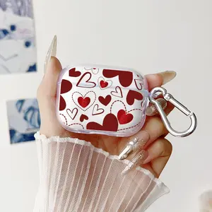 Heart Symphony Pattern TPU Soft Protective Case for Apple AirPods 4/3/2/1/Pro/Pro2 Transparent Earphone Cover with Keychain Attachment