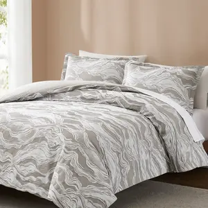 Lush Decor x Chuks Collins Collection Cascade Wave Duvet Cover Set - 3-Piece Jacquard Design with Cotton-Blend Front & Reverse - OEKO-TEX Certified - Year-Round Comfort - Button Closures & Corner Ties - Queen/King Sizes