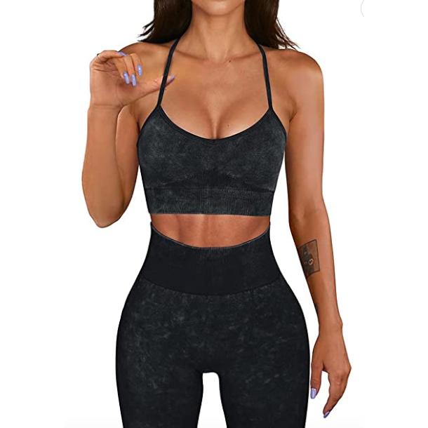 Blisse Women's Activewear Set - Black Multi Spandex Blend Tracksuit for Yoga Gym & Casual Workouts - Durable & Breathable Two-Piece Set