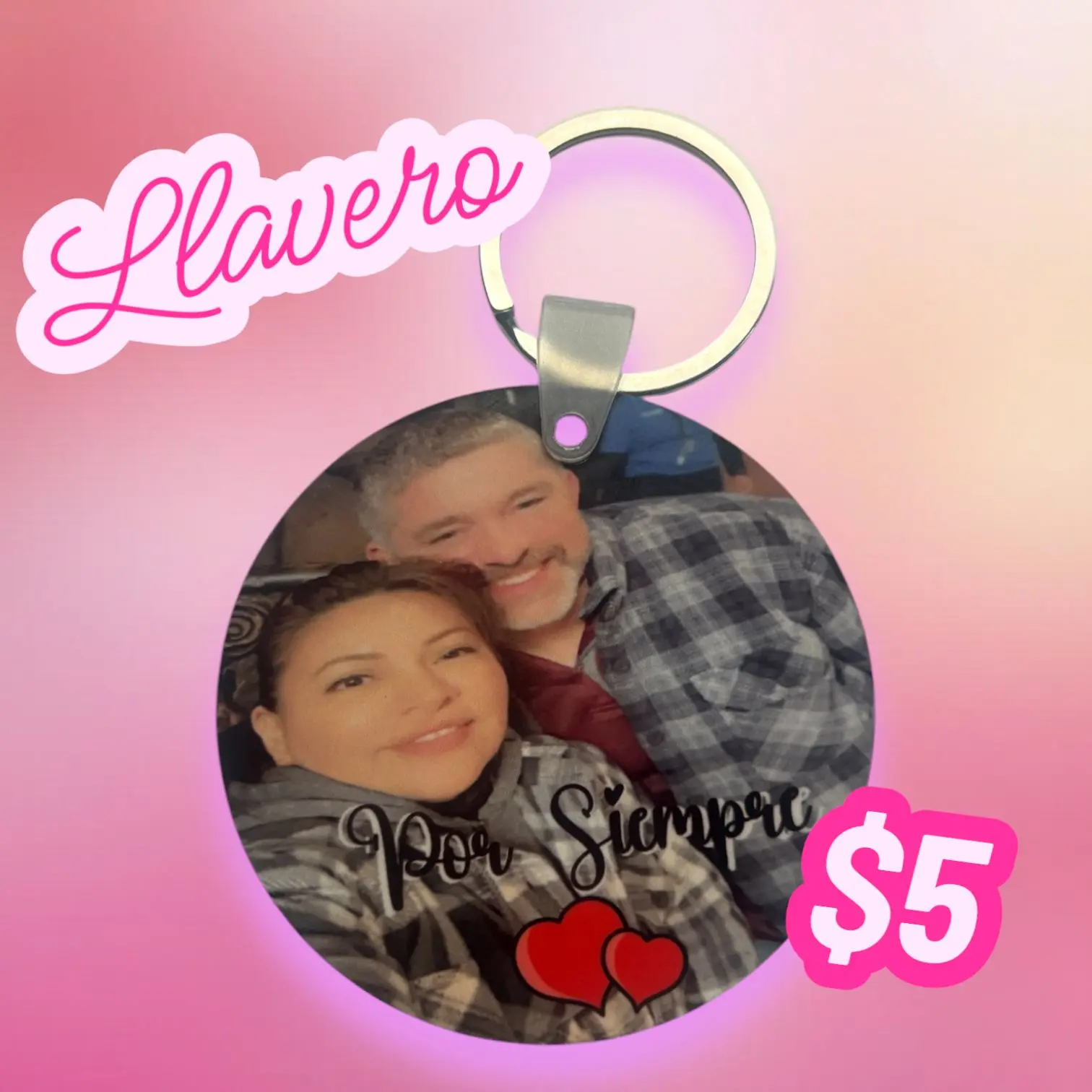Personalized Keychain with Custom Photo and Text 'Por Siempre' - Perfect Gift for Couples Customizable and Meaningful Present