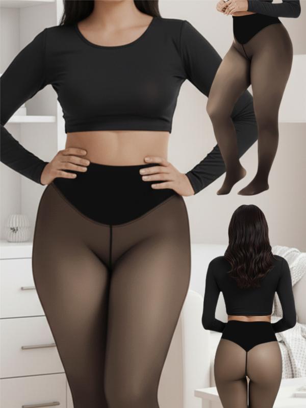 Winter Magic Fleece Uned Leggings One Seam Compression Band Fleece-lined Tights M To 3XL 6 Shades Closed Foot Magic Skin Pantyhose Plus Size Light Brownfu Big Black Women Minimalist