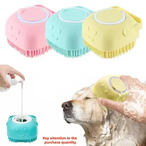 Pet Bath Soap Dispenser Massage Brush, Silicone Shampoo Dispensing Massager with Soft Bristles for Dogs and Cats, Pet Grooming Shower Massage Brush