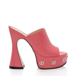 Pre-owned Gucci Women's Gucci Leather GG Embellished Janaya Platform Sandals - Size 7.5 / 37.5 by Rebag