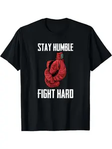 Unisex Boxing Gloves Graphic T-Shirt - "Stay Humble, Fight Hard" Design, Soft & Breathable, Lightweight - Crew Neck, Regular Fit - Machine Washable, Comfortable Cotton Tee for Casual Wear, Boxing Shirt