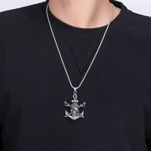 Europe and the United States new double sword pirate titanium steel men's necklace Halloween skull boat anchor stainless steel necklace