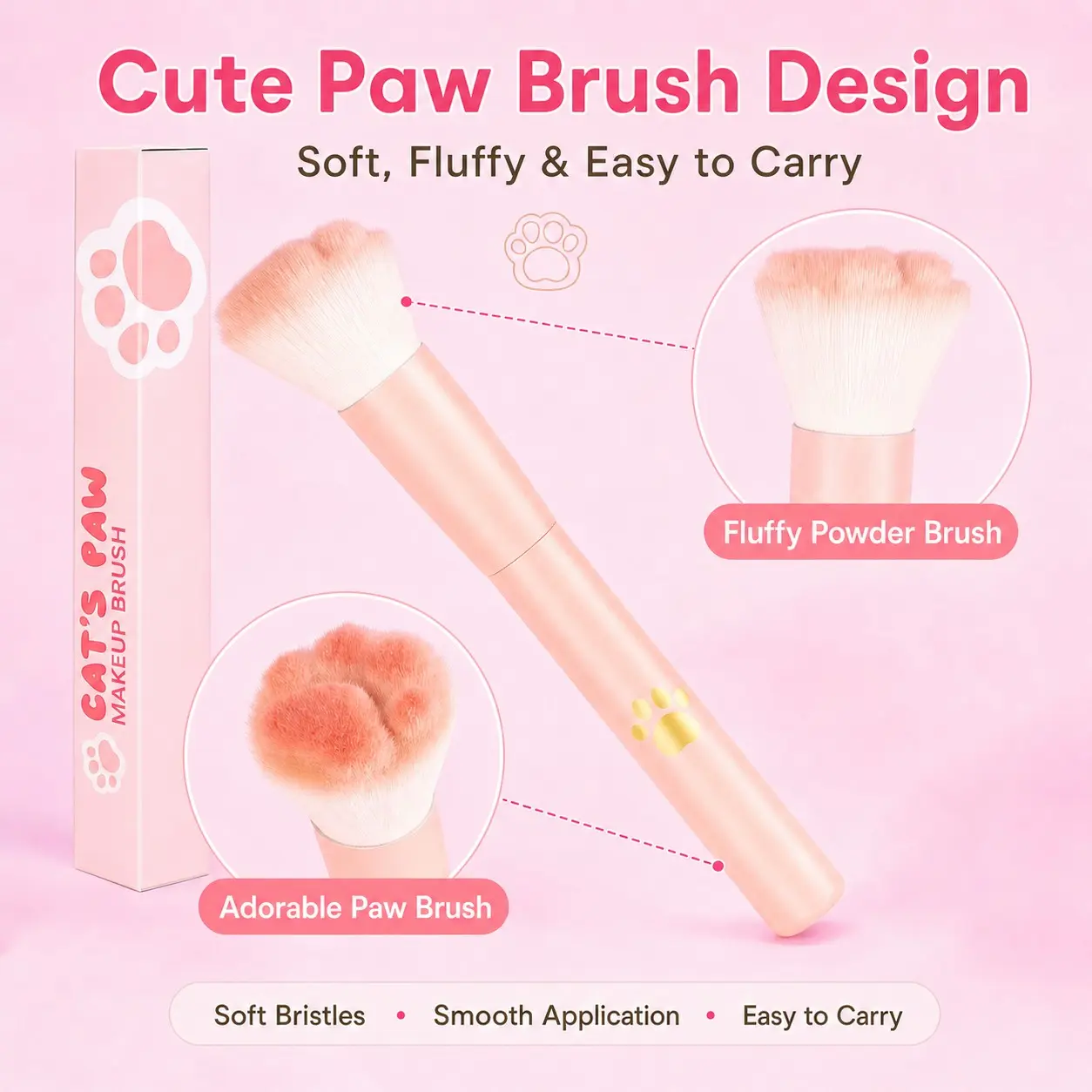 Cat Paw Makeup Brush, Cute Dual-Ended Powder & Blush Brush, Soft Fluffy Bristles, Portable Beauty Tool, Ideal Gift for Makeup Enthusiasts