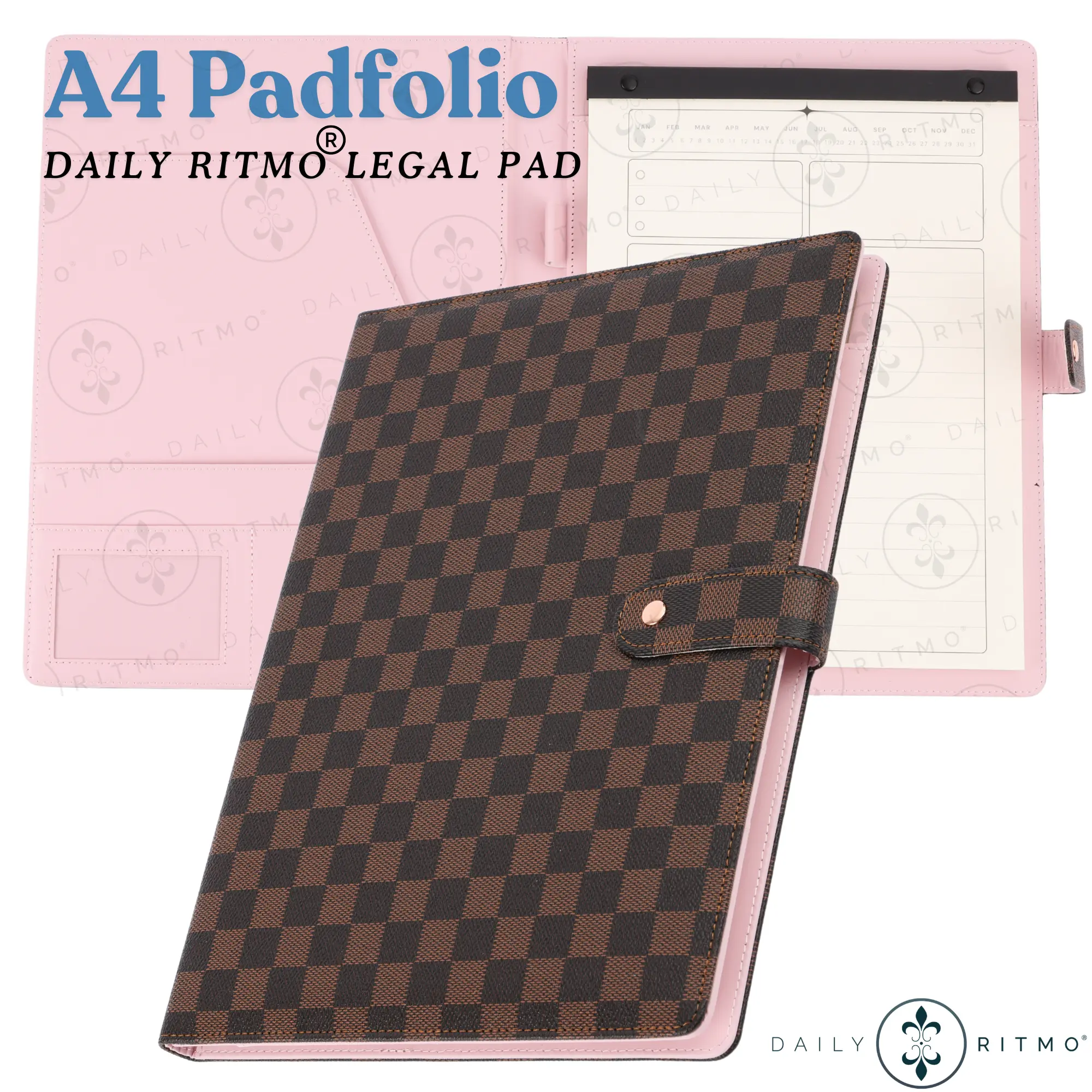 DAILY RITMO A4 PU Leather Padfolio Organizer - Portable Desk Accessory for Meetings, Stationery Organization with Important Document, Folio, Paper Storage