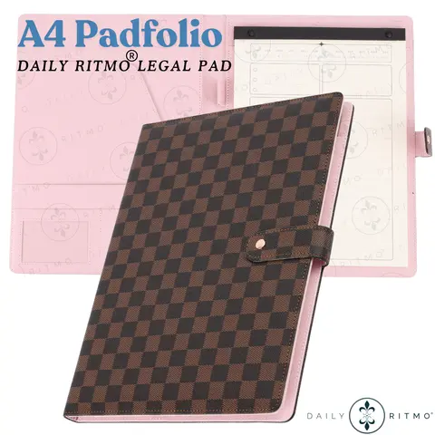 DAILY RITMO A4 Padfolio - PU Leather Checkered Portfolio Organizer for Documents and To-Do Lists