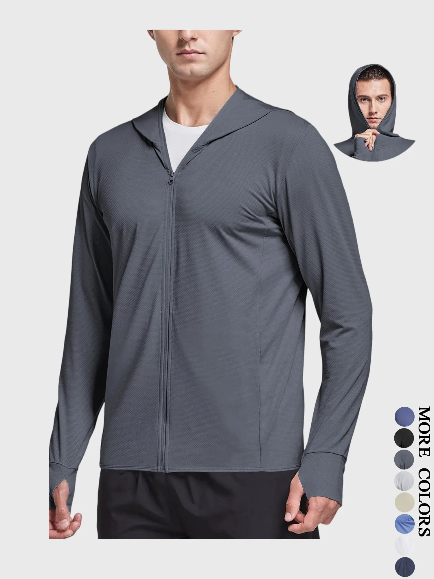 Men's Premium Sun Protection Hooded Zip-Up Jacket - UPF 50+ Outdoor Sportswear, Lightweight, Breathable, Quick Dry, 4-Way Stretch Athletic Outerwear for Hiking, Fishing