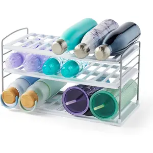 Adjustable Storage Rack for Kitchen Organization, 3-Tier Wide Cabinet Storage Rack for Storing Water Bottles and Travel Mugs Box Organiser