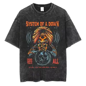 Limited System of A Down Washed Vintage T Shirts Men Women Casual Cotton Retro Short Sleeve Tee Male Rock Band Tshirt Streetwear  Streetwear / Hip-Hop Style — Garment-Washed, 100% Pure Cotton with Direct-to-Garment Printing