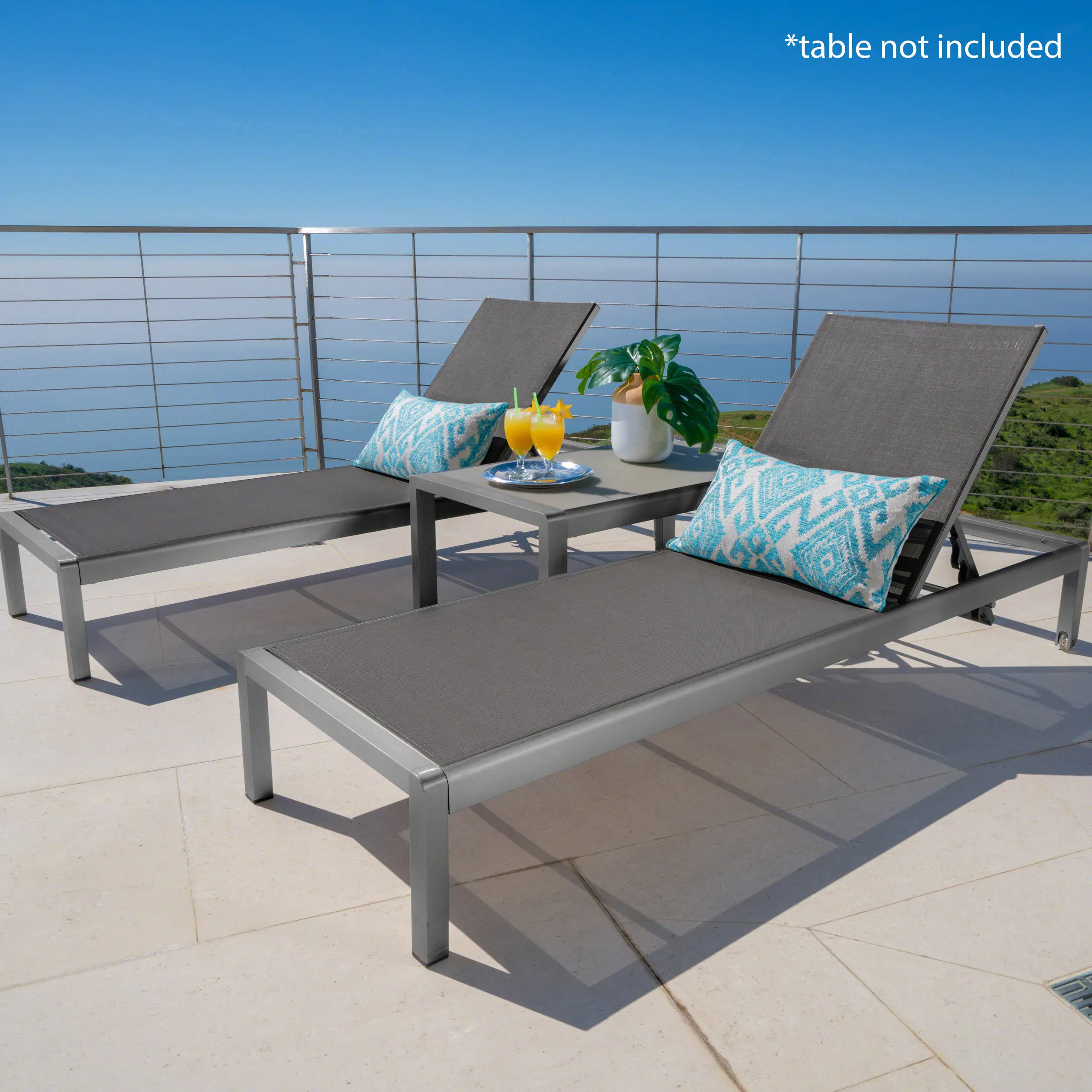 XUAN Luxury 2-Pack Outdoor Patio Chaise Lounge Set, Adjustable Backrest Pool Sunloungers with Accent Pillows, Luxury Outdoor Sunloungers
