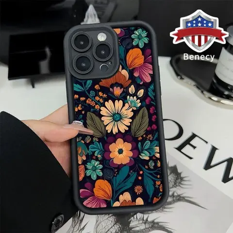Retro Flower Customized Pattern Silicone Protective Smartphone Case Casing - Anti-Yellowing, Slim Fit, Non-Slip, Shockproof, Durable, Full Camera Protection for iPhone 17,16,15,15 Plus,14 Pro Max,13,12,11,Air,XR,XS,Plus,E
