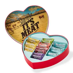 Man Crates Jerky Heart - 14 Premium Beef & Pork Sticks in Heart-Shaped Box with Habanero & Maple Bourbon Flavors - Perfect Gift for Meat Lovers & Snack Fans