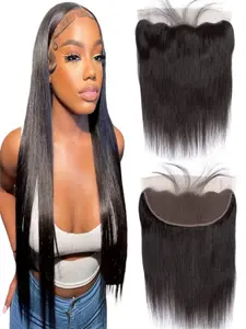 13x4 Lace Frontal Closure Ear to Ear HD Lace Frontal   Brazilian Straight Frontal Lace Closure Virgin Human Hair Frontals Natural Black 150% Density