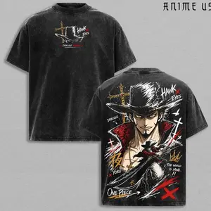 Dracule Mihawk Vintage Washed T-Shirt One Piece Anime Graphic Tee Oversized Streetwear Shirt Manga Fan Gift Unisex Anime Clothing AW8