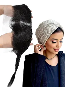 10 Inch Human Hair Lace Frontal Wig, Glueless Frontal Piece with Braided for Turban, Natural Fluffy Hair Wigs for Women, Lace Braiding Wig