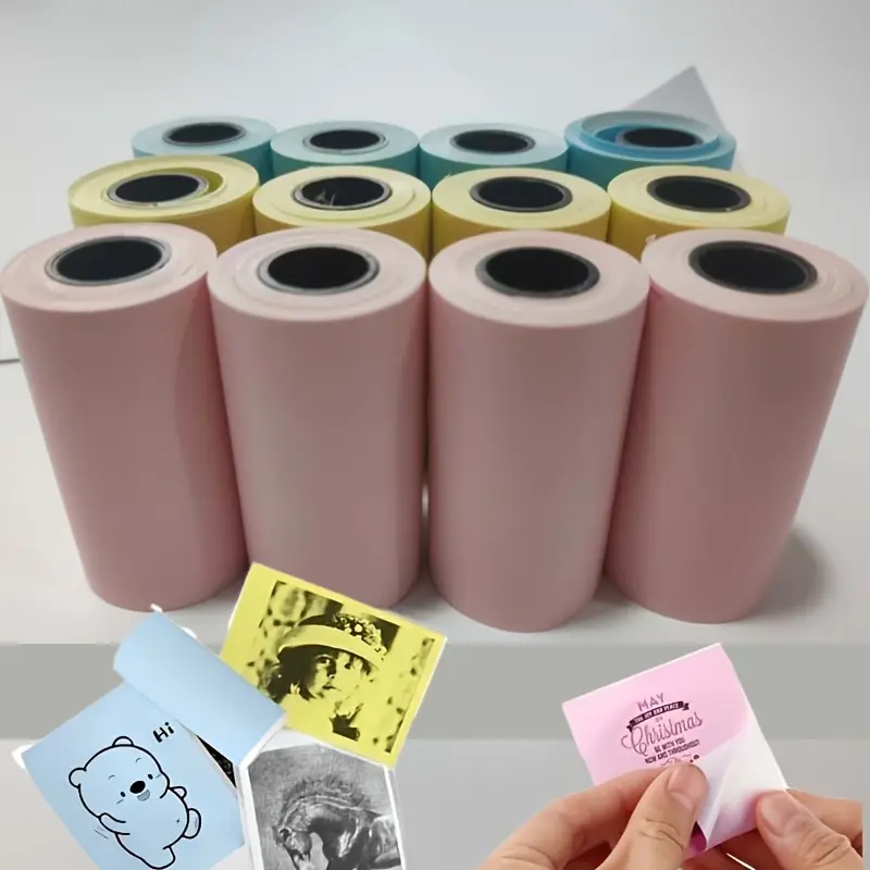 12PCS Printable Sticker Roll - Color Direct Thermal Paper Self-Adhesive 57X30mm for PAPERANG and Mini Wireless Mobile Instant Printer(Yellow,Pink,Blue,) Stickers Included