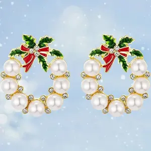 2pcs Pieces Elegant Christmas Wreath Dangle Earrings Suitable for Party Jewelry, Holiday Gifts for & for - Festive Wreath Earrings for Christmas, New Year', Weddings, Prom, Daily Wear