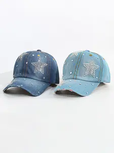 1PC woman's glittering star-shaped denim baseball cap, a trendy sun-protective beanie hat. Suitable for daily outings, shopping, outdoor running, vacation, and leisure activities.