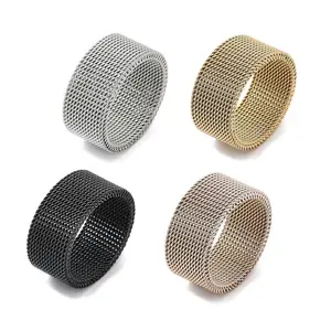 10MM Stainless Steel Braided Mesh Ring Flexible Wide Band Plain Non-Tarnish R64