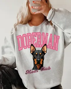 Doberman Mom Club Sweatshirt Women's Casual Comfortable 50% Cotton 50% Polyester Pre-shrunk Classic Fit Athletic Rib Knit Soft Spandex Tops