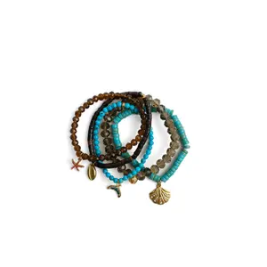 Seabreeze Natural Stone and Swarovski 5 Piece Bracelet Stack