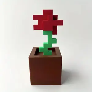 Pixel rose decoration, unique artificial flower ornaments, no power required, durable plastic products, Plastic floral plant, bedroom desks, home decorations, Thanksgiving Day, Valentine's Day, birthday, festival party gifts
