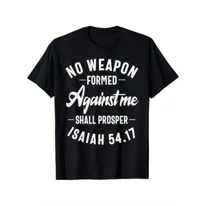 [100% Cotton] Men'S 100% Cotton Christian Faith T-Shirt - "No Weapon Formed Against Me Shall Prosper" Isaiah 54:17 Print, Casual Round Neck, Short Sleeve Golf Gift T-Shirt For Men And Women  Golf Gift T-Shirt For Men and Women