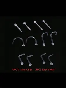 12PCS/Pack Simple Invisible Transparent Nose Piercing Nose Ring Soft Rod For Students Body Piercing Suitable The Healing Period