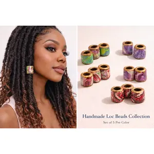 Marble Loc Beads – Handmade Gold-Rimmed Hair Beads for Locs & Dreadlocks (Set of 5)