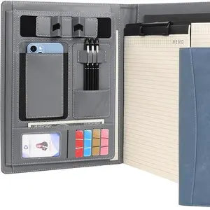 Wason Portfolio Padfolio A4 Leather PU Folder File Document Holder Case with Writing Pad Removable Clipboard Card Stationary Case Phone Tablet Stand for Organizer Office Travel School