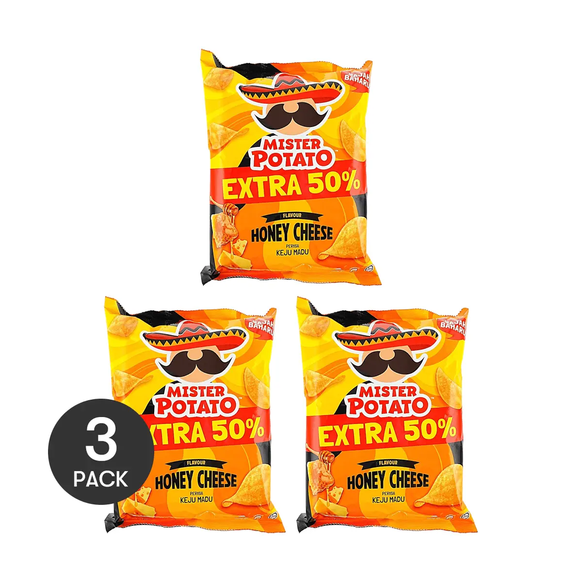 3 Pack Mister Potato Honey Cheese Crisps 3.17 oz Each - Sweet Savory Malaysian Chips
