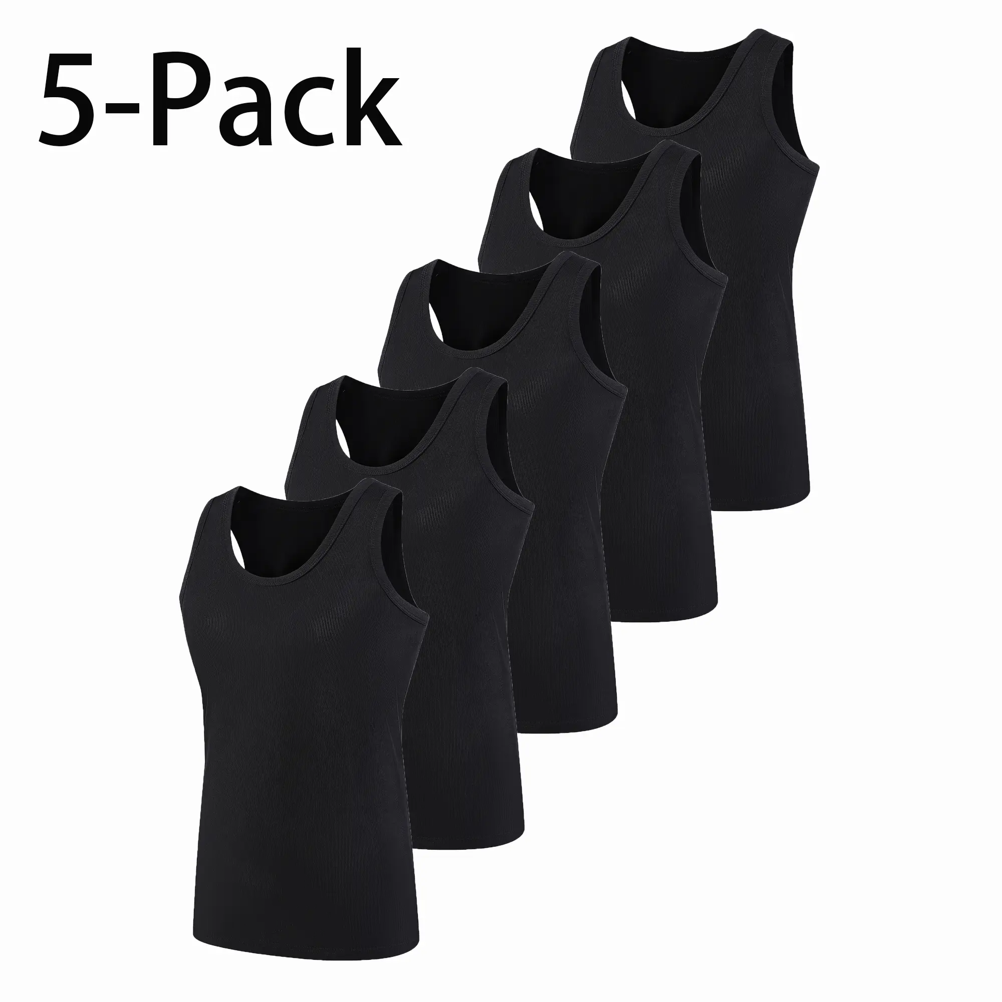 5-Pack Women’s Solid Ribbed Base Layer Tank Tops — Breathable Sleeveless T-Shirts, Versatile Slim Fit Inner Tops