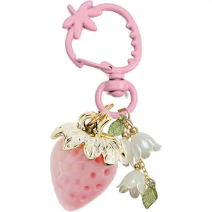 Agromusk Cute Strawberry Keychain,Bag Charms,Kawaii Heart Flower aisy Key chains Accessories ecor for Girls Purse Gift