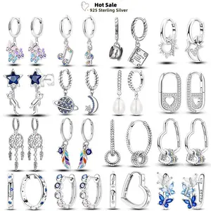 Hot 925 Sterling Silver Butterfly Evil Eyes Hoop Earrings Star Moon Circle For Women Original Engagement Jewelry Large Earrings