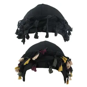 2 Pack Silk Satin Tassel Turban Head Wrap with Halo Cap - Stylish Durag Bonnet for Men & Women, Perfect for Sleep and Fashionable Looks